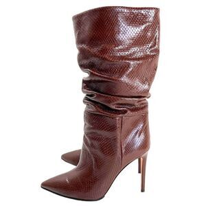 PARIS TEXAS Slouch Python-Embossed High Heel Boots in Cocoa Brown
